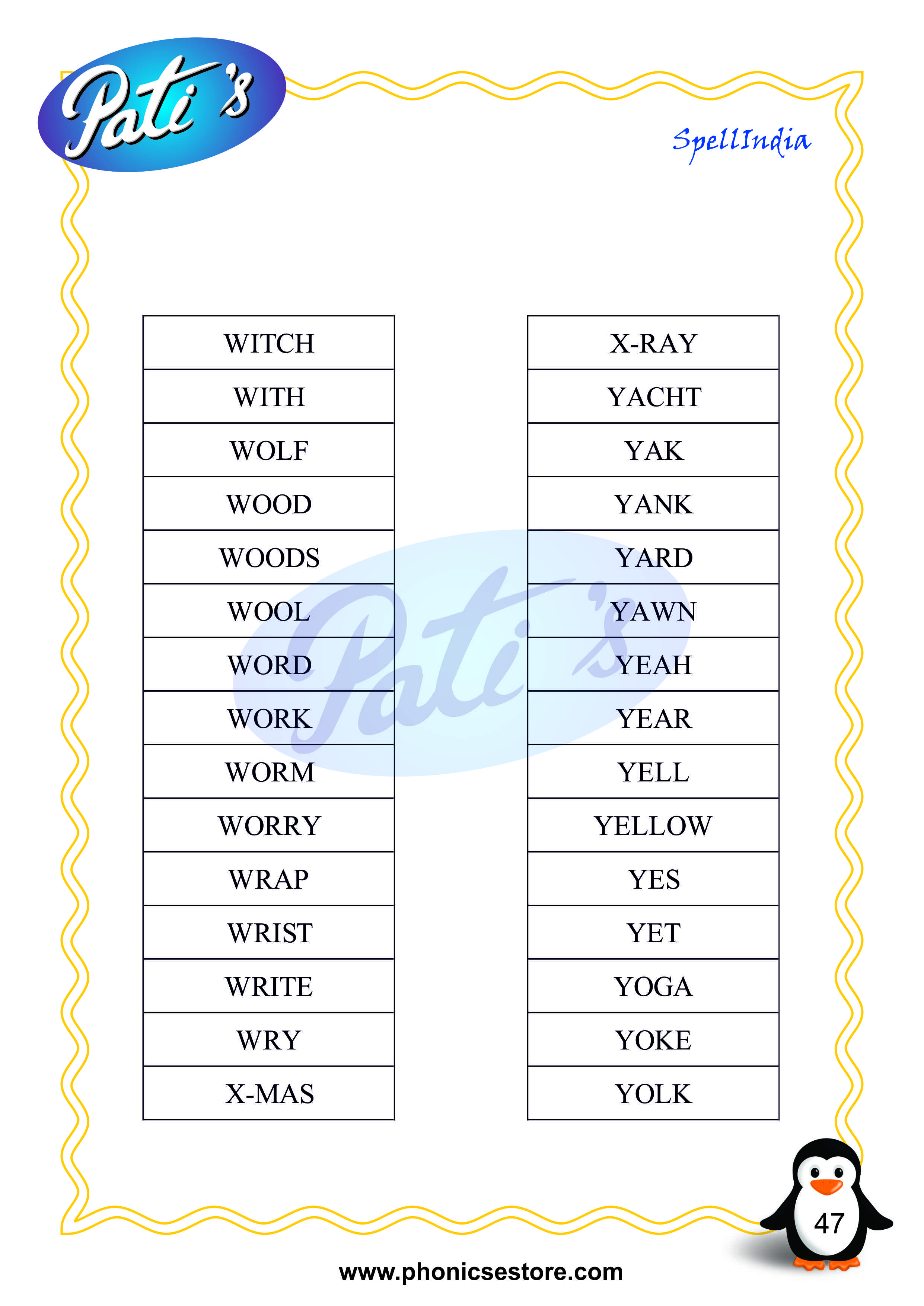 senior kg word list based spell bee exam